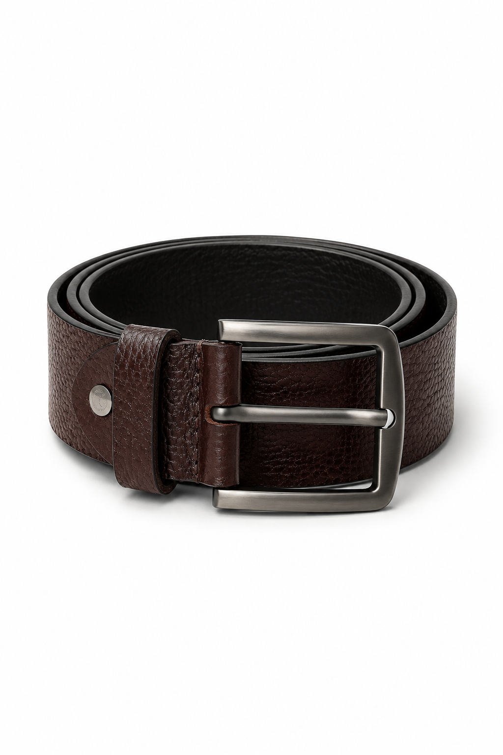 Men's Genuine Leather Belt for Casual & Formal Wear | Textured Brown Leather Belt with Gunmetal Buckle