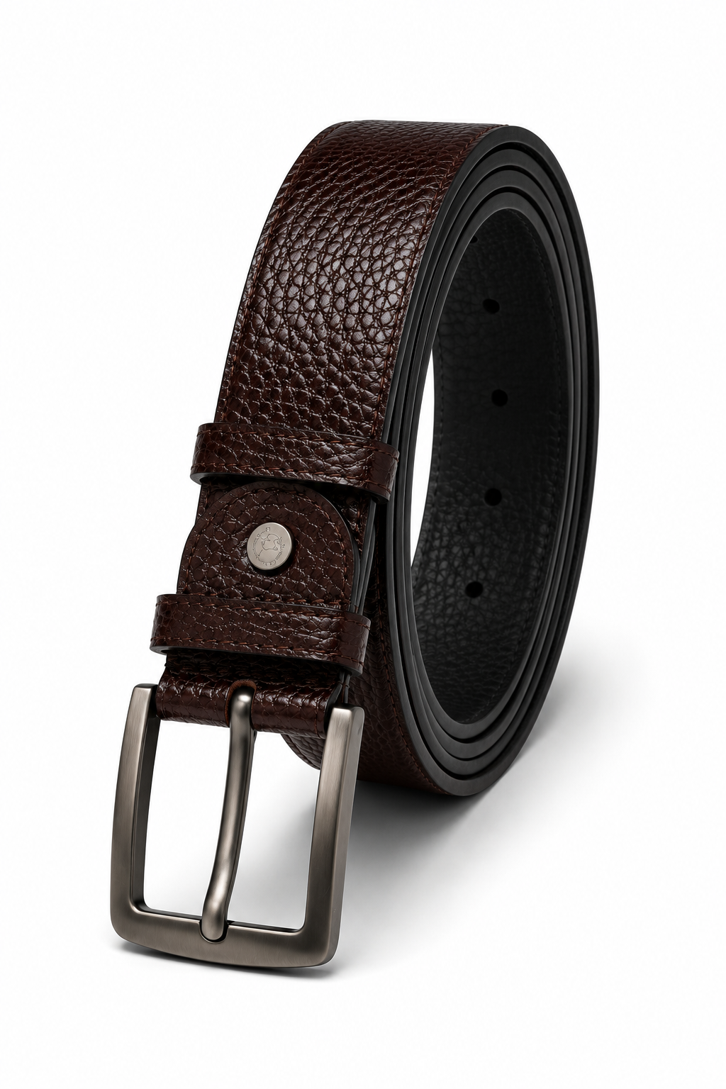 Men's Genuine Leather Belt for Casual & Formal Wear | Textured Brown Leather Belt with Gunmetal Buckle