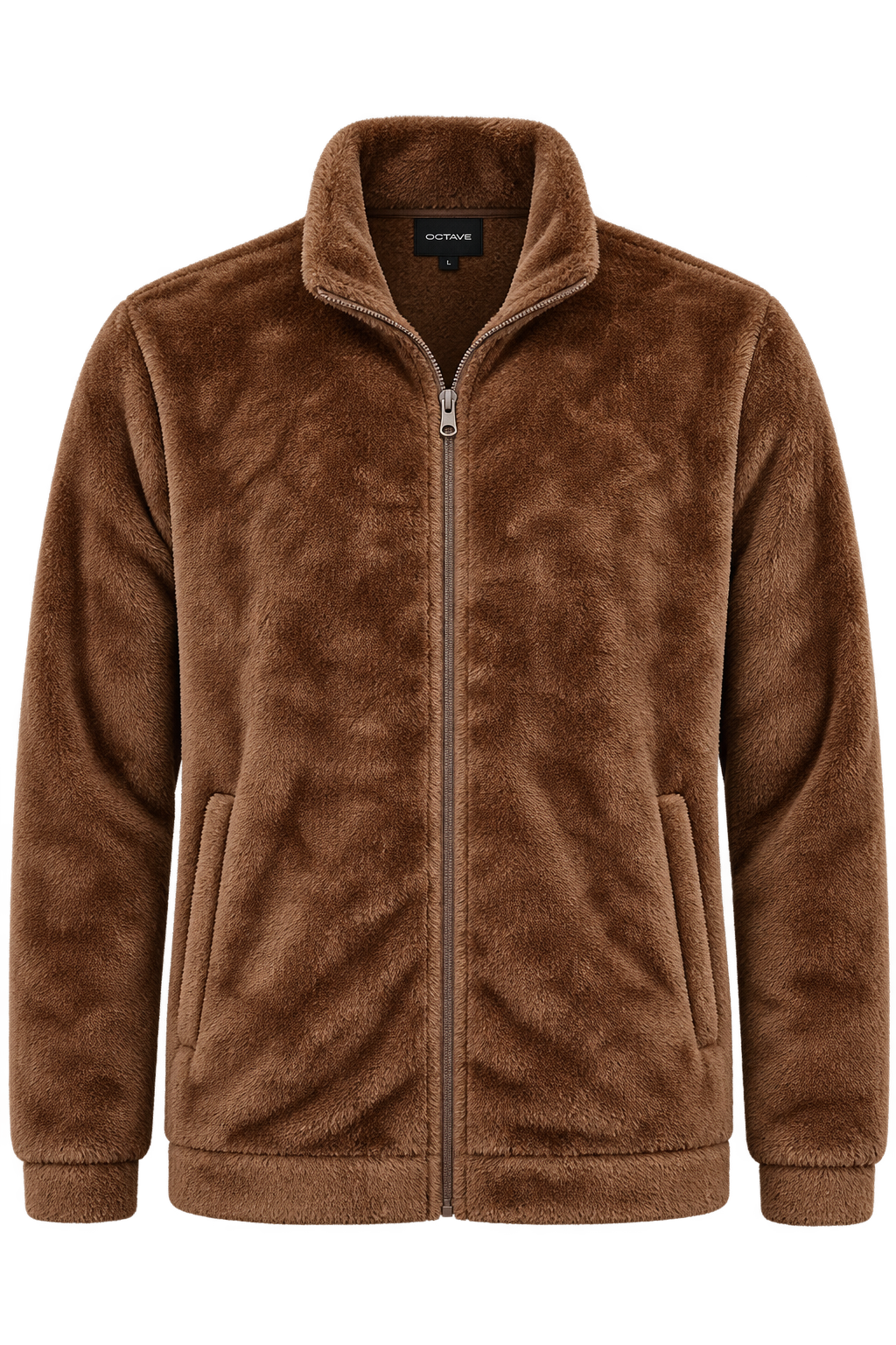 Men’s Tan Fur Full-Zip Winter Sweatshirt | Stand Collar