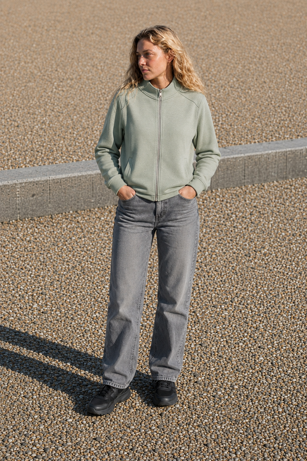 Women Desert Sage Cotton Blended German Velvet Full Zip | Standing Collar Winter Sweatshirt