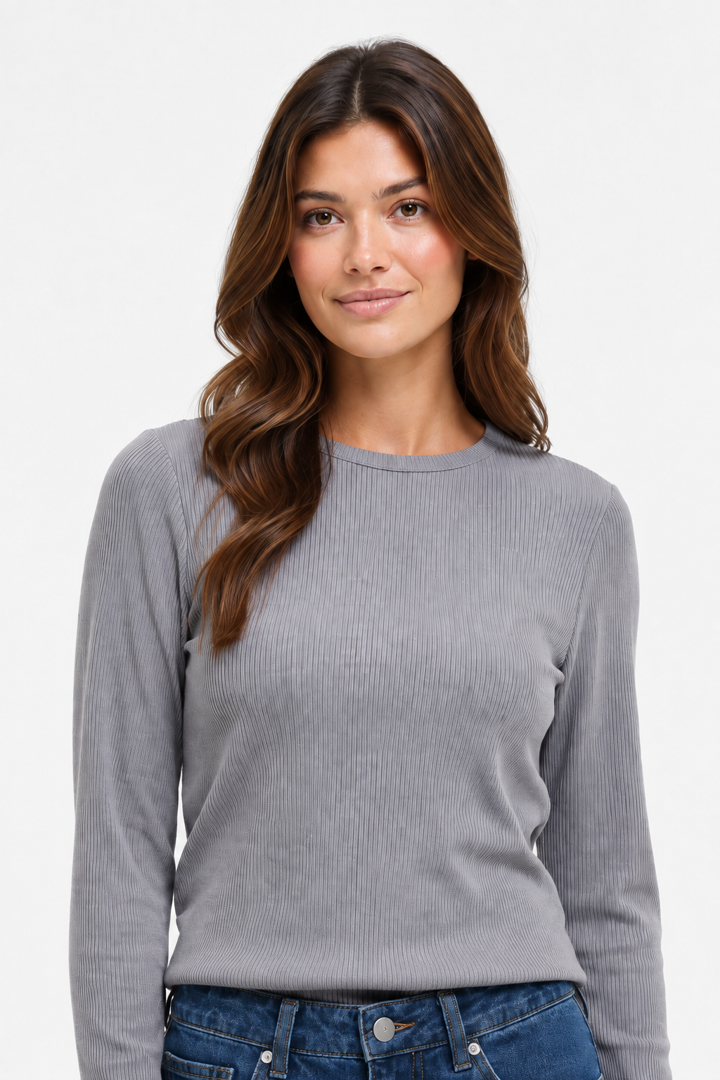 Women’s Lilac Ribbed Blended Cotton Crew Neck Full Sleeve Winter Top