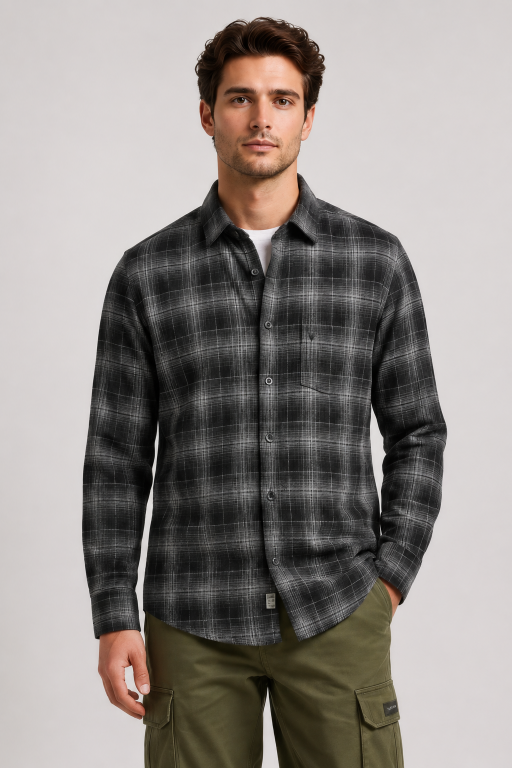 Men’s Coffee Check Oxford Cotton Full-Sleeve Shirt