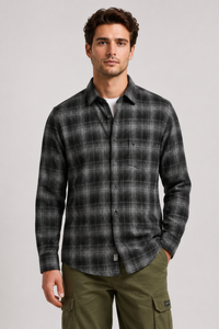 Men’s Coffee Check Oxford Cotton Full-Sleeve Shirt