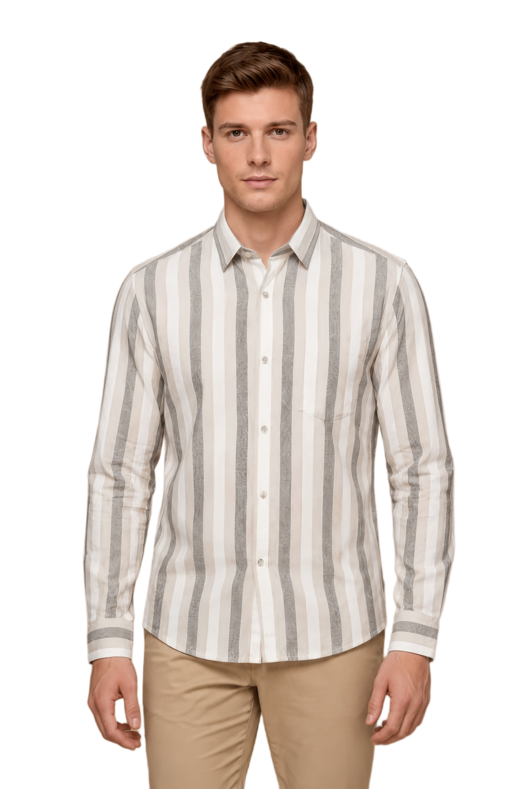 Men’s Natural Blue Striped Twill Cotton Shirt