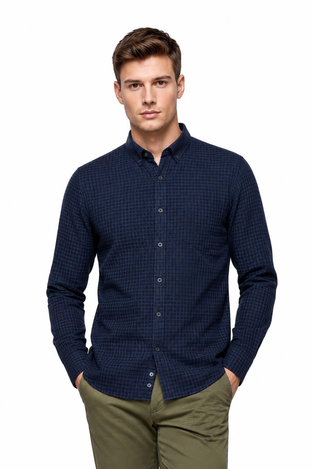 Men’s Navy Twill Cotton Full-Sleeve Shirt