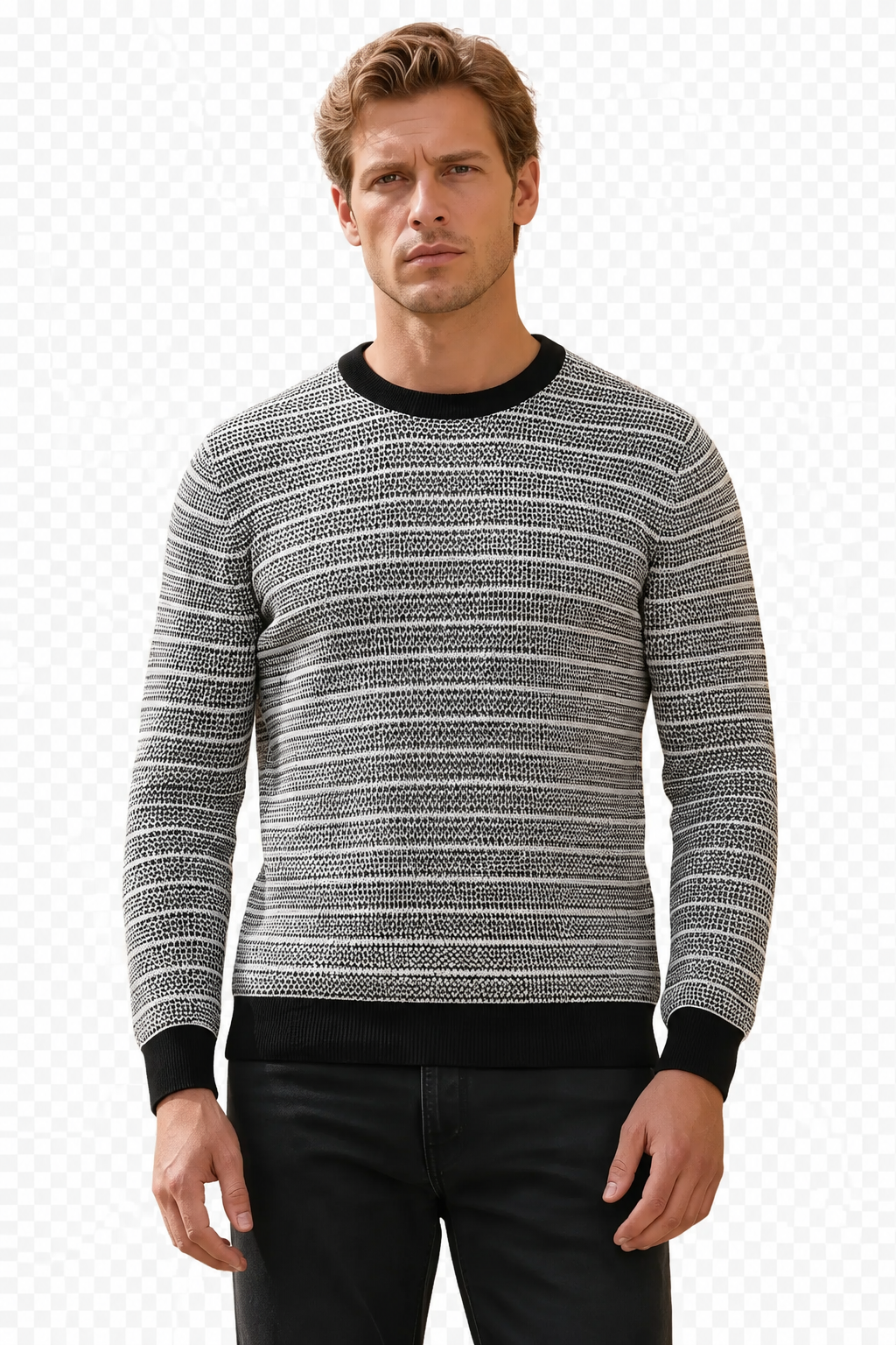 Men’s Dark Navy Jacquard Cotton Round-Neck Full-Sleeve Winter Sweater