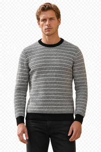 Men’s Dark Navy Jacquard Cotton Round-Neck Full-Sleeve Winter Sweater