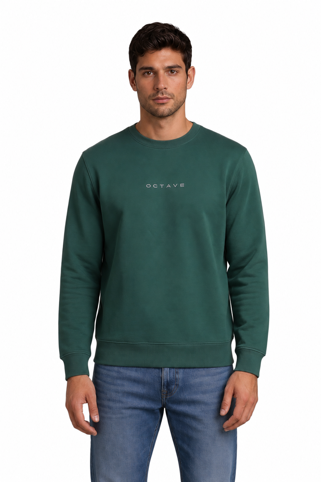 Men’s Premium Hunter Green Crew Neck Cotton Fleece Sweatshirt