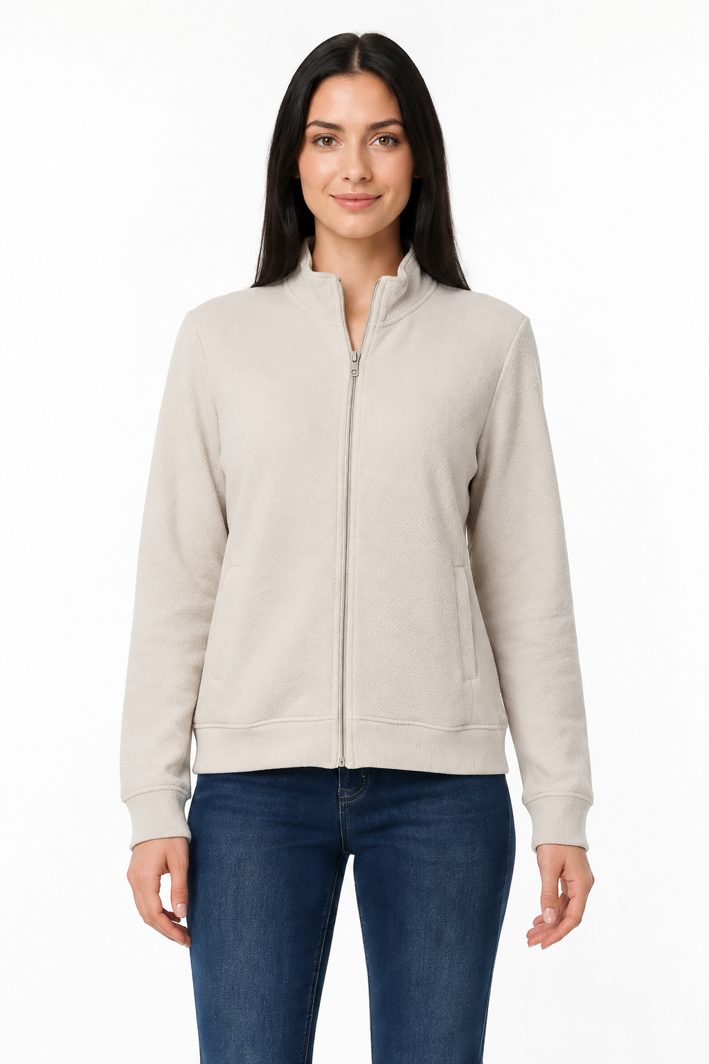Textured Cotton Blend Full-Zip Sweatshirt - Vanilla (Co-ord Set Upper)