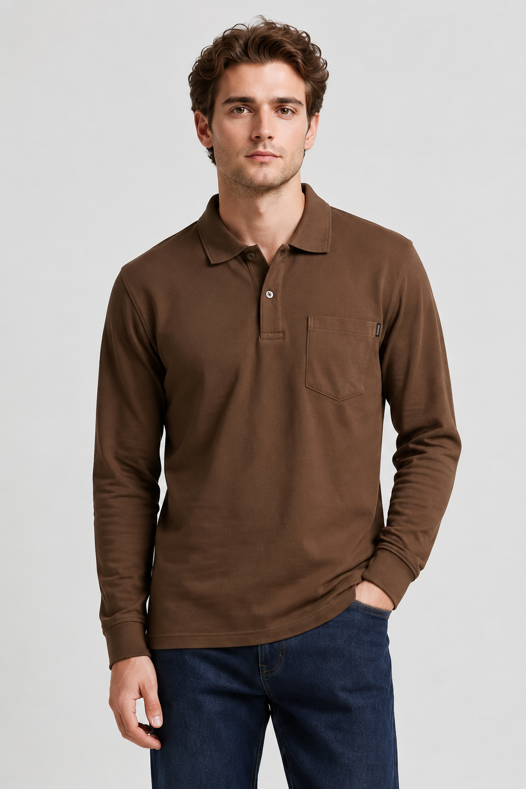 Men's Tan Full Sleeve Cotton Pique Polo T-Shirt | Premium Pre-Winter Casual Polo