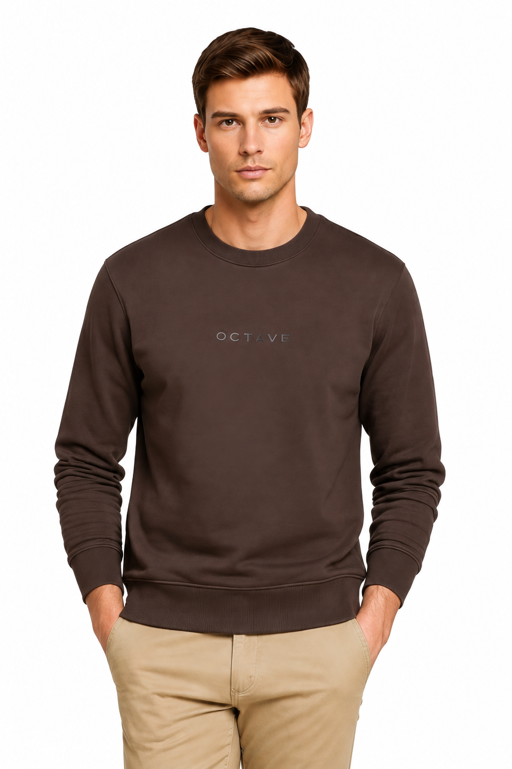 Men’s Premium Espresso Crew Neck Cotton Fleece Sweatshirt