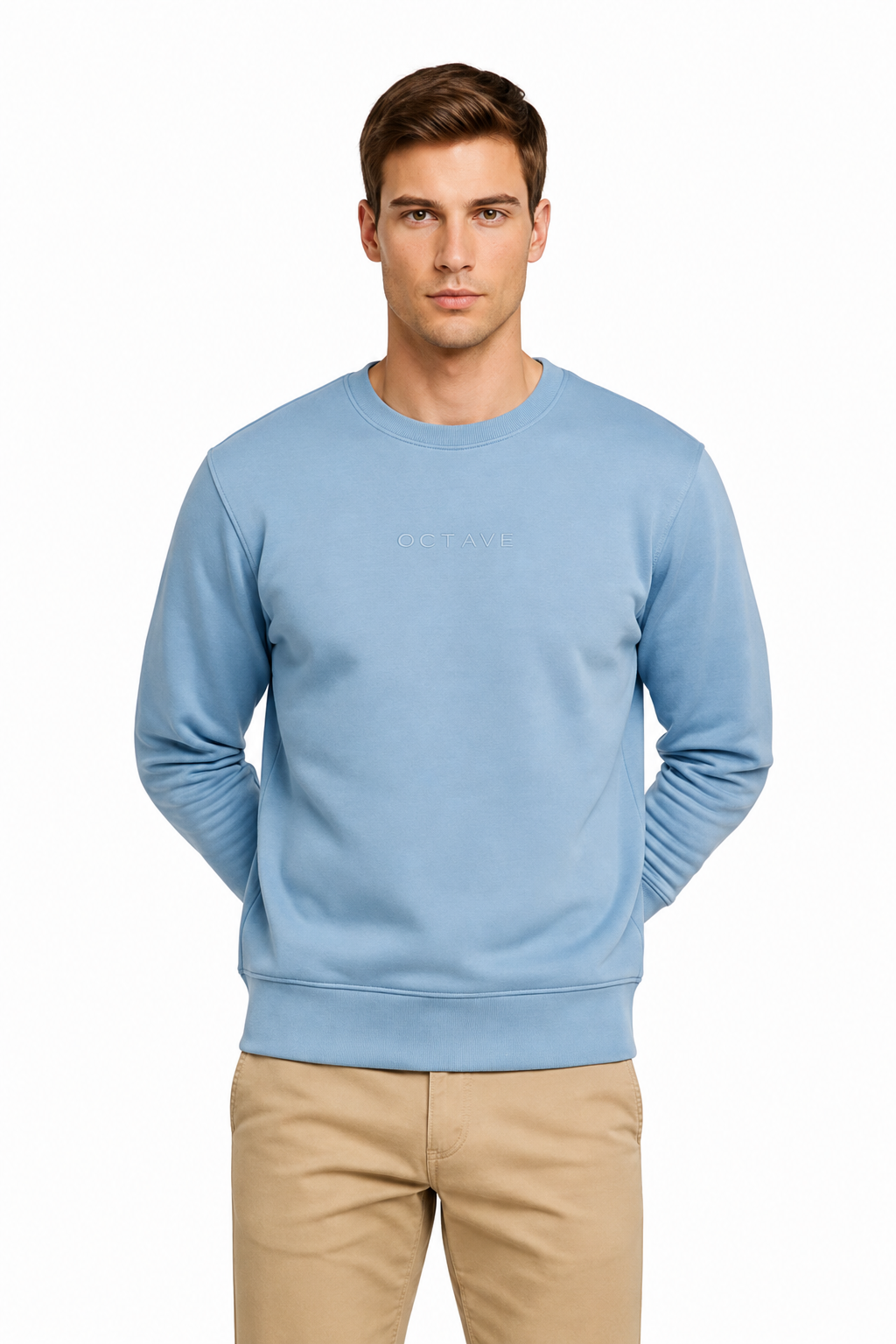 Men’s Premium Oxford Blue Crew Neck Cotton Fleece Sweatshirt