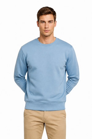 Men’s Premium Oxford Blue Crew Neck Cotton Fleece Sweatshirt