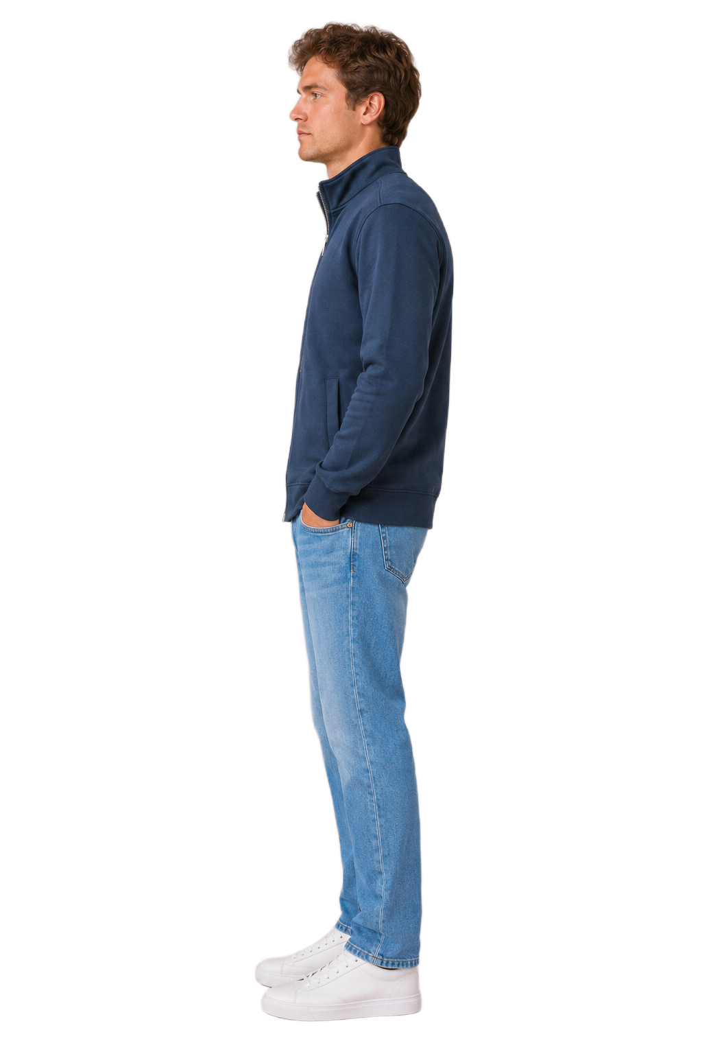 Men’s Navy Melange German Suede Full-Zip Winter Sweatshirt