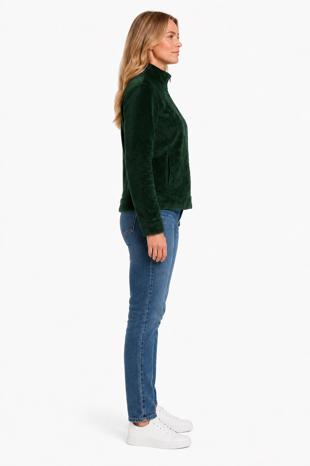 Women Hunter Green Double Sided Coral Fur Full Zip | Soft Winter Sweatshirt