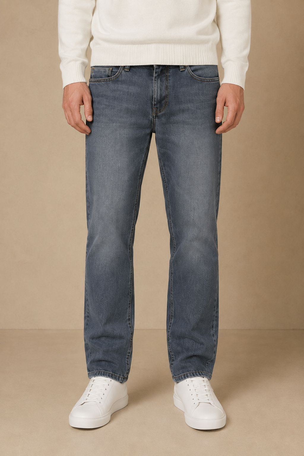Men’s Charcoal Denim Regular Fit Jeans | Mid-Rise Five-Pocket Washed Casual Jeans
