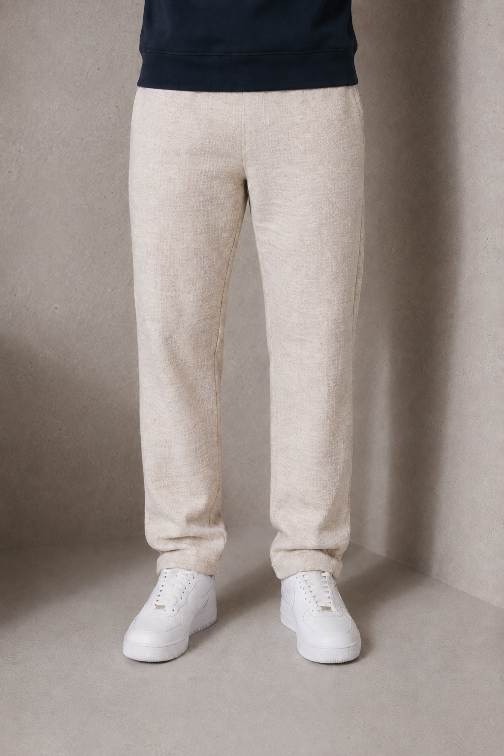Men’s Linen Melange Brushed Seer Sucker Winter Lower – Regular Fit Straight Leg Casual Trousers