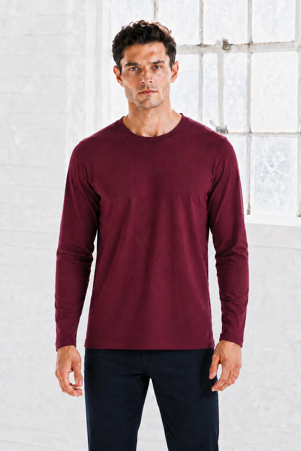 Men’s Merlot Flat Back Rib Knit Full Sleeve Pre-Winter Sweatshirts