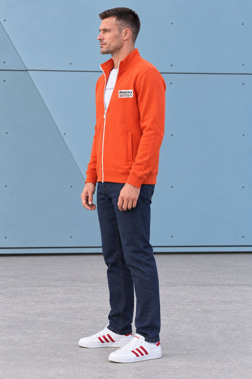 Discovery Cotton Fleece Full-Zip Sweatshirt – Cyber Orange | Winter High-Neck Sweatshirt with Graphic Branding