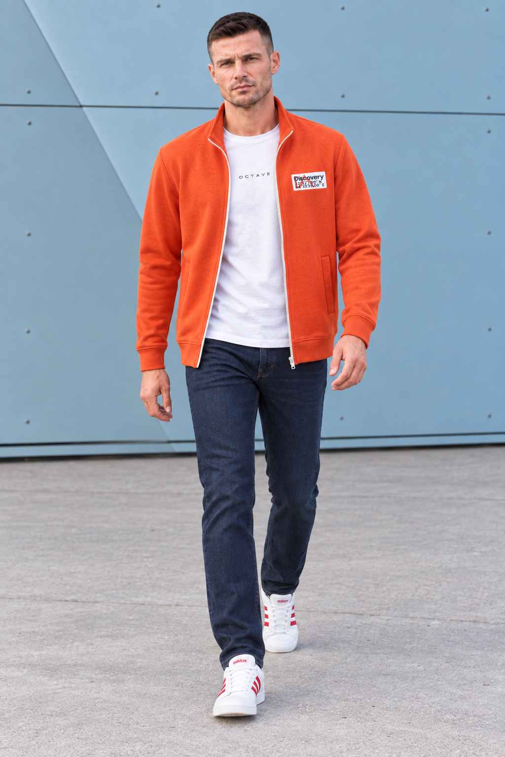 Discovery Cotton Fleece Full-Zip Sweatshirt – Cyber Orange | Winter High-Neck Sweatshirt with Graphic Branding