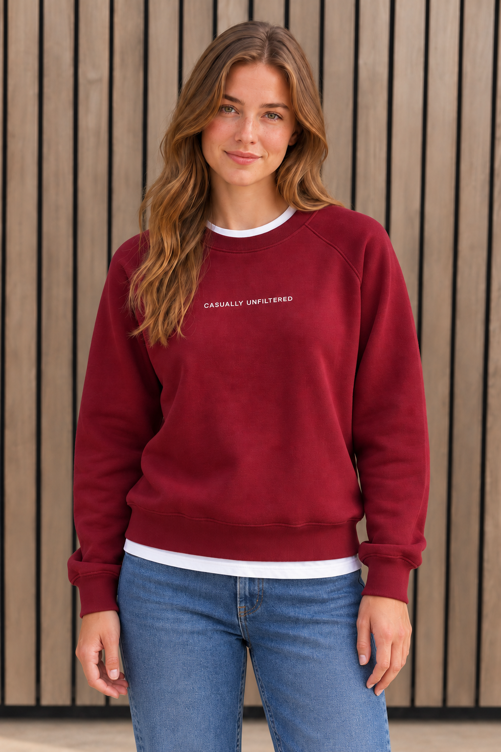 Women’s Merlot Cotton Brushed Fleece Sweatshirt | Core Regular Fit Crew Neck
