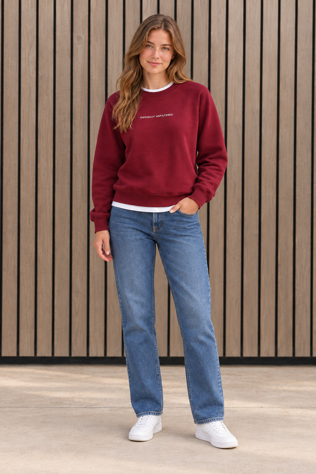 Women’s Merlot Cotton Brushed Fleece Sweatshirt | Core Regular Fit Crew Neck