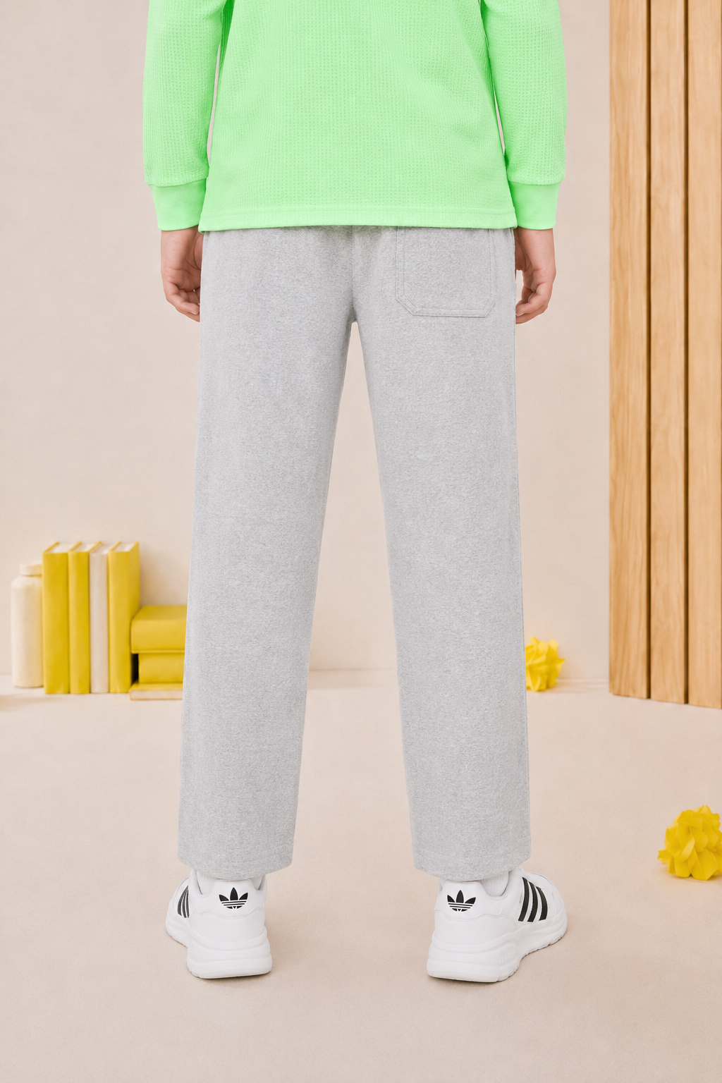 Junior Boys Grey Melange German Velvet Knitted Lower – Regular Fit Drawstring Track Pants