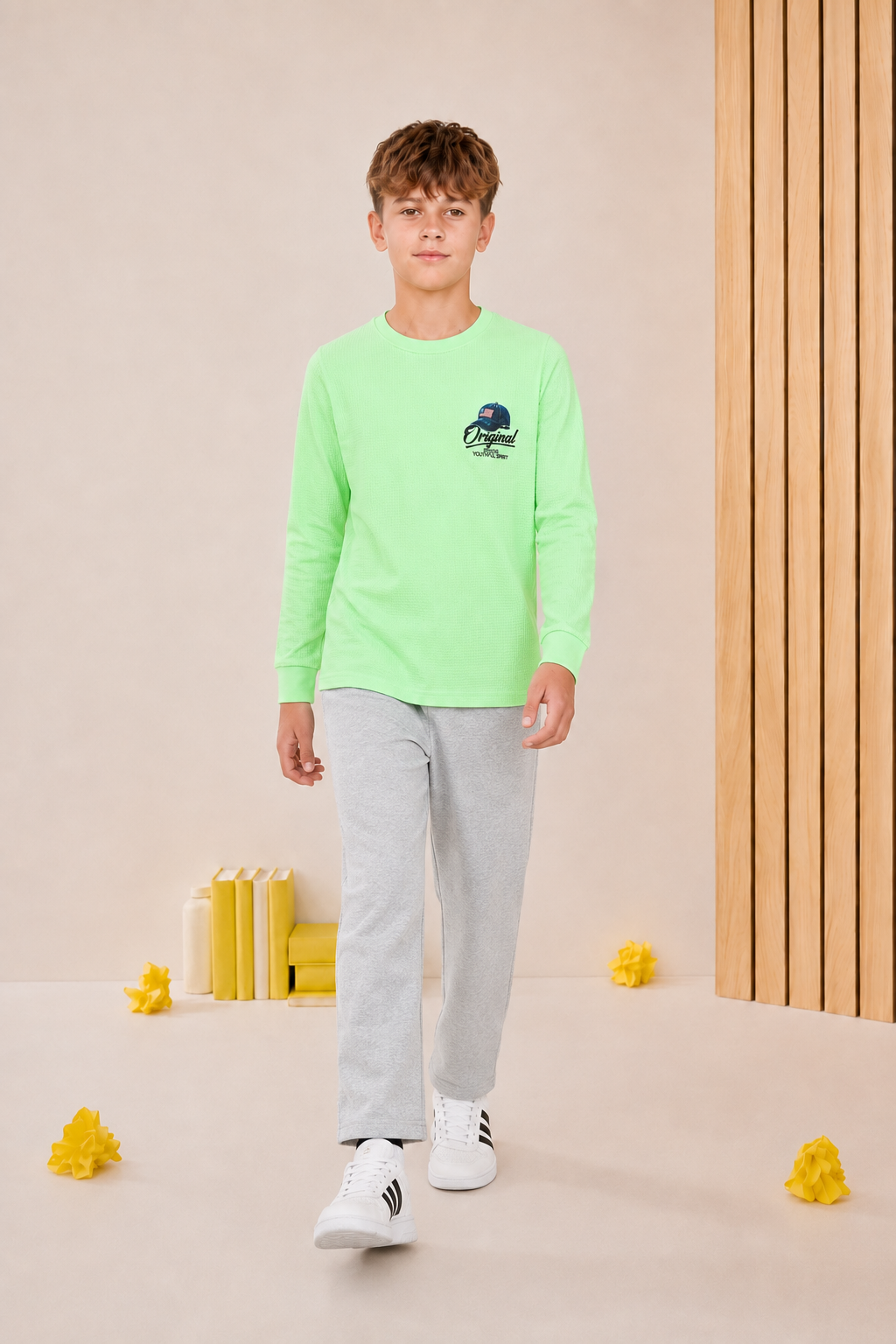 Junior Boys Grey Melange German Velvet Knitted Lower – Regular Fit Drawstring Track Pants