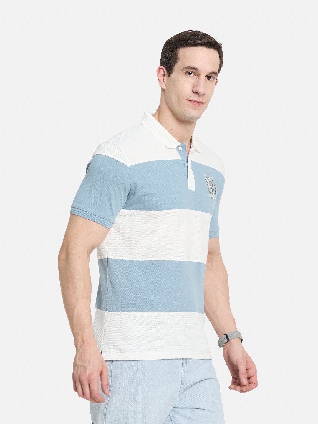 COLOUR BLOCKED CUTN SEW STRIPE EMBROIDED APPLIQUE  T-SHIRT