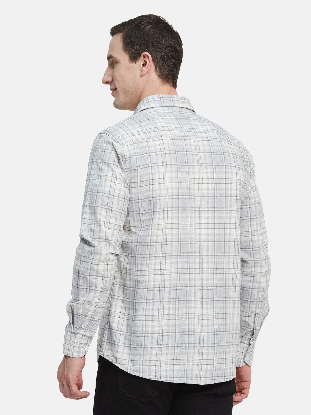 METTLE Men Spread Collar Tartan Checked Cotton Casual Shirt