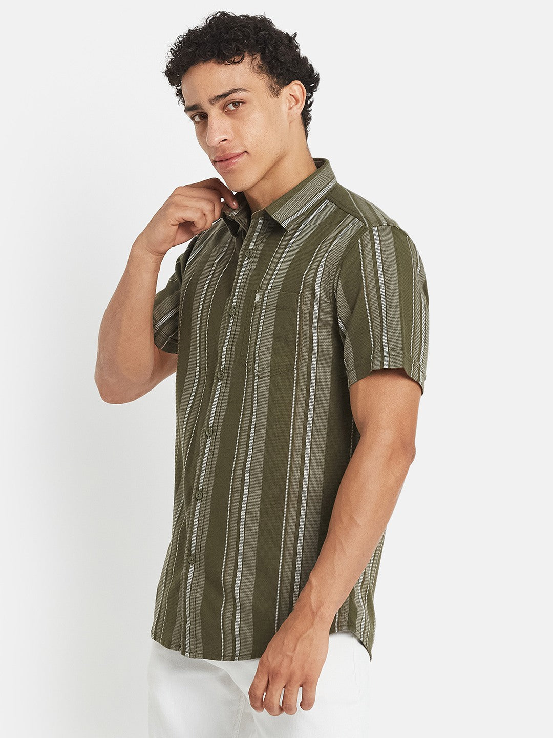 METTLE SS25 Striped Cotton Spread Collar Casual Shirt