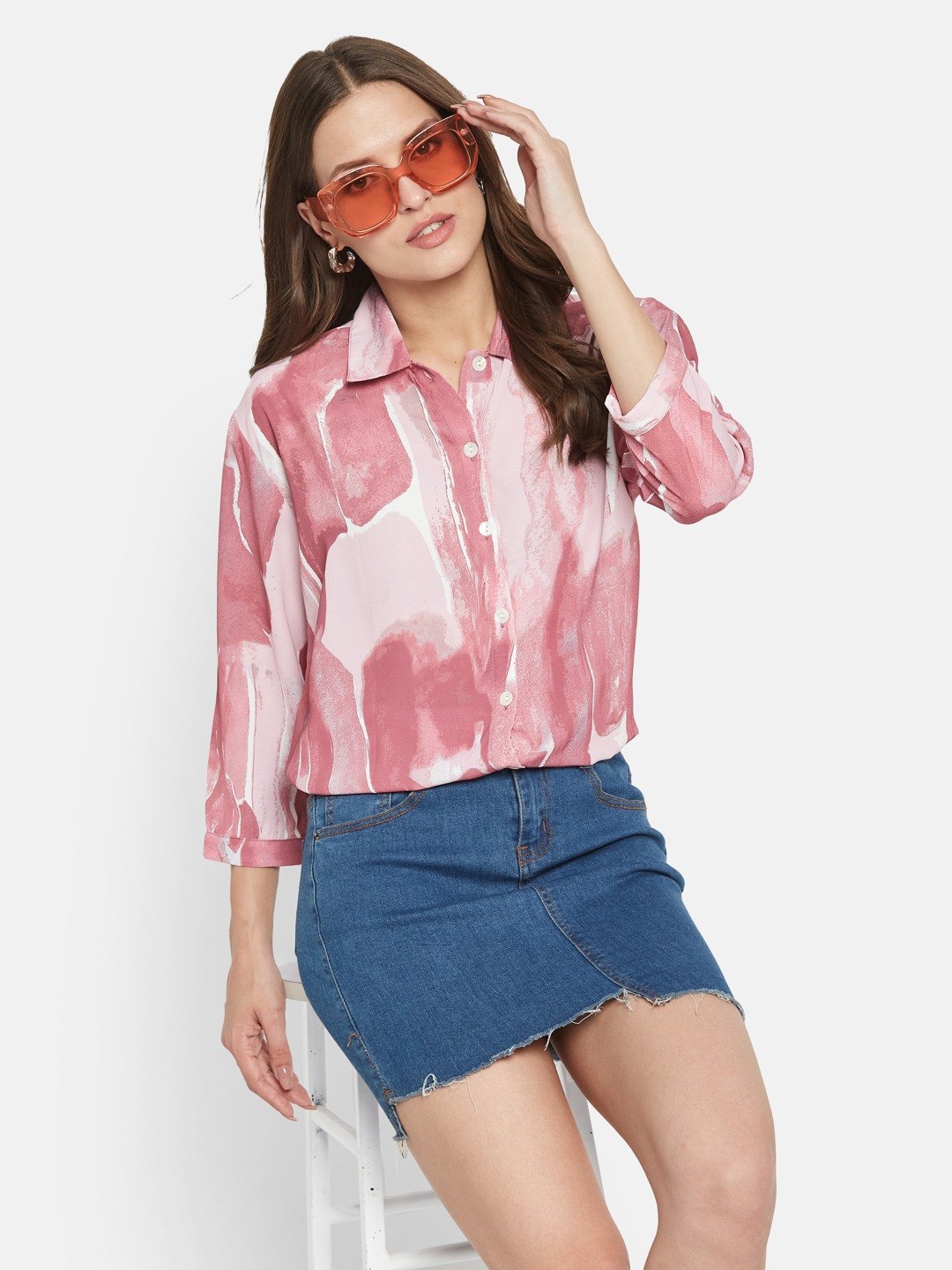 METTLE Hot Pink Tie and Dye Print Cotton Top