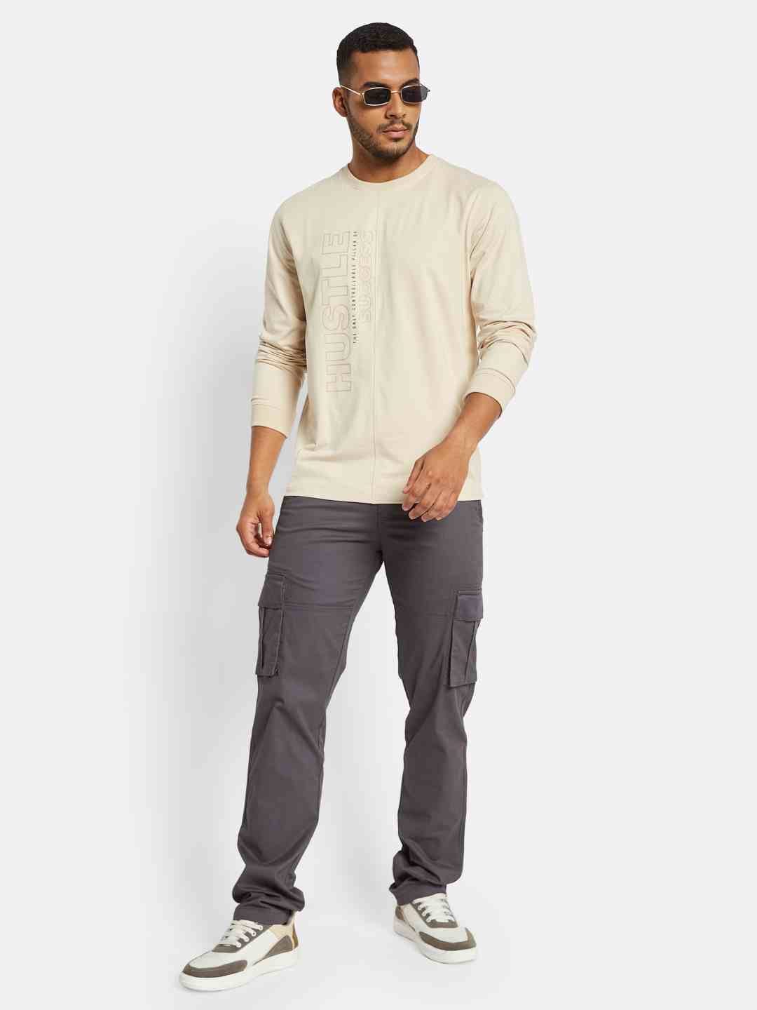 METTLE Men Printed Raw Edge T-shirt