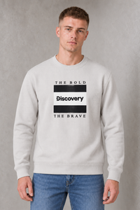 Men's Bonded Waffle Knitted Cotton Fleece Crew Neck Sweatshirt with Discovery Graphic Print – Onyx