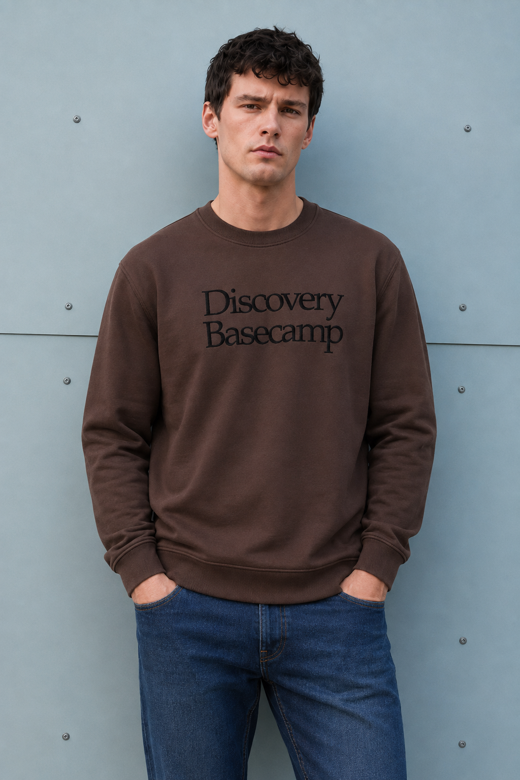 Men’s Espresso Cotton Fleece Crew Neck Sweatshirt – Regular Fit Full Sleeve Discovery Graphic Sweatshirt