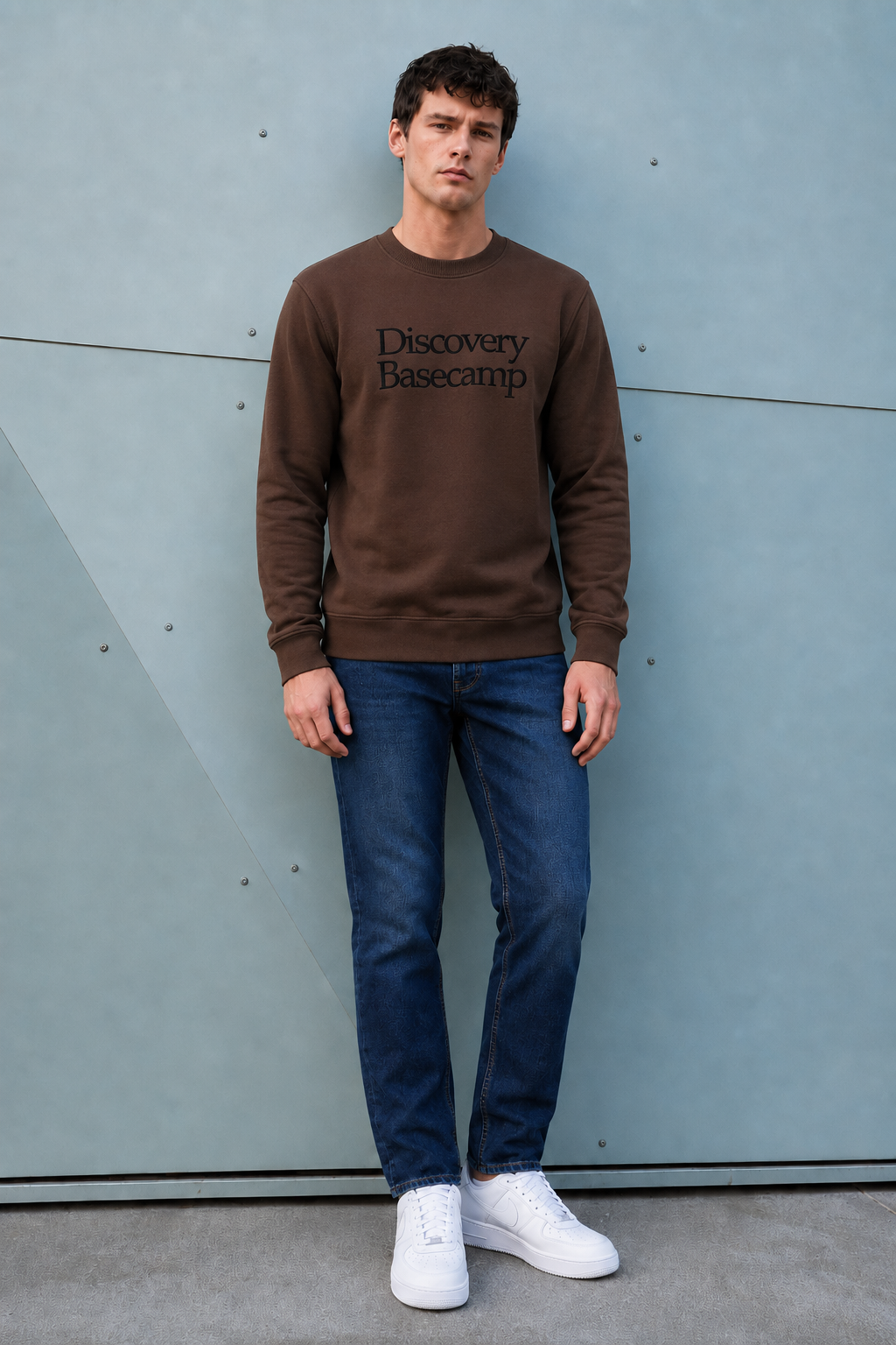 Men’s Espresso Cotton Fleece Crew Neck Sweatshirt – Regular Fit Full Sleeve Discovery Graphic Sweatshirt