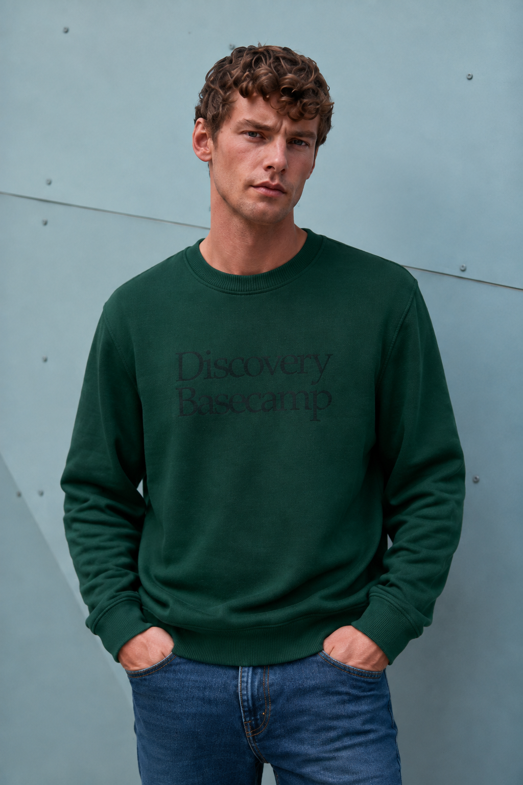 Men’s Hunter Green Cotton Fleece Crew Neck Sweatshirt – Regular Fit Full Sleeve Discovery Graphic Sweatshirt