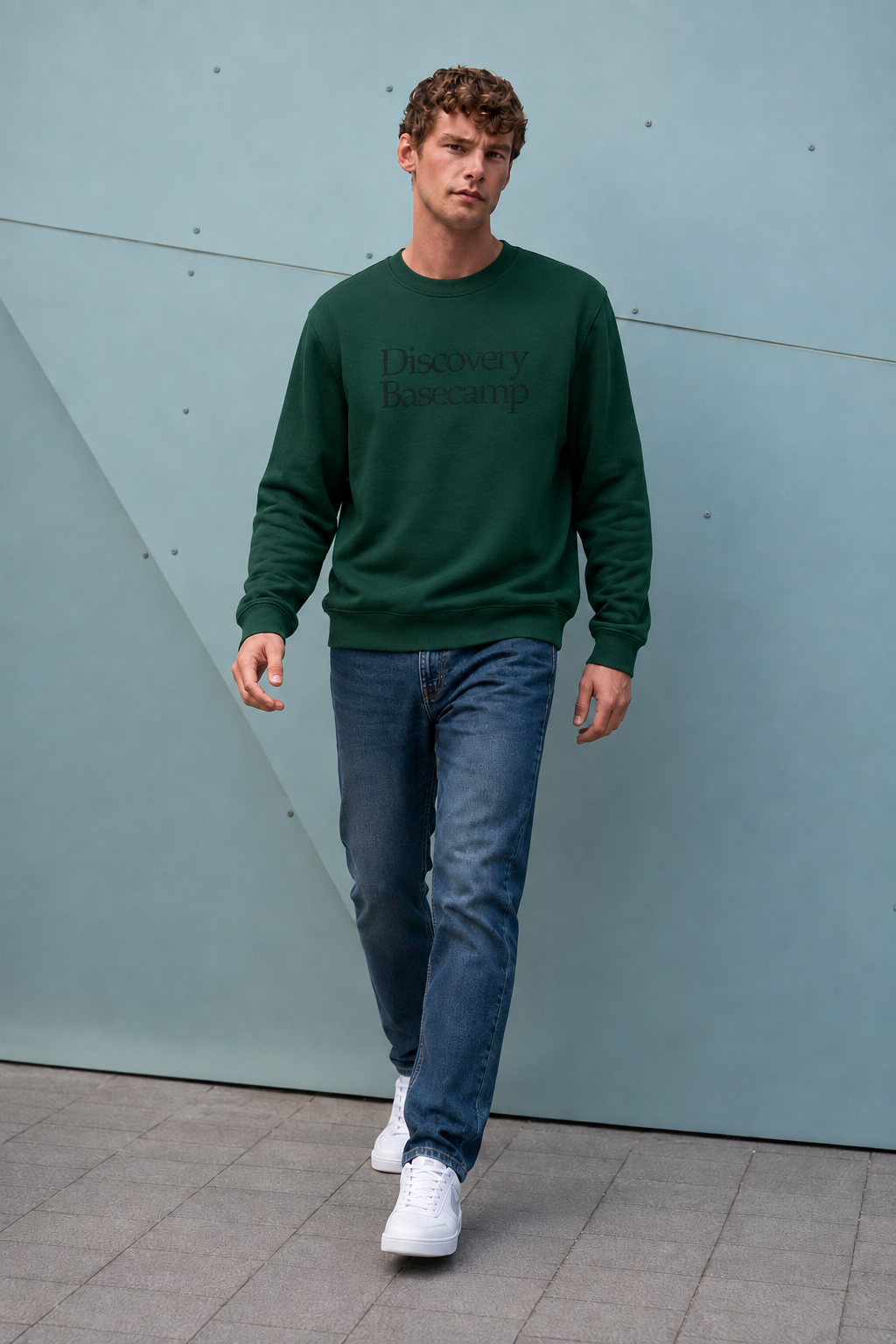 Men’s Hunter Green Cotton Fleece Crew Neck Sweatshirt – Regular Fit Full Sleeve Discovery Graphic Sweatshirt