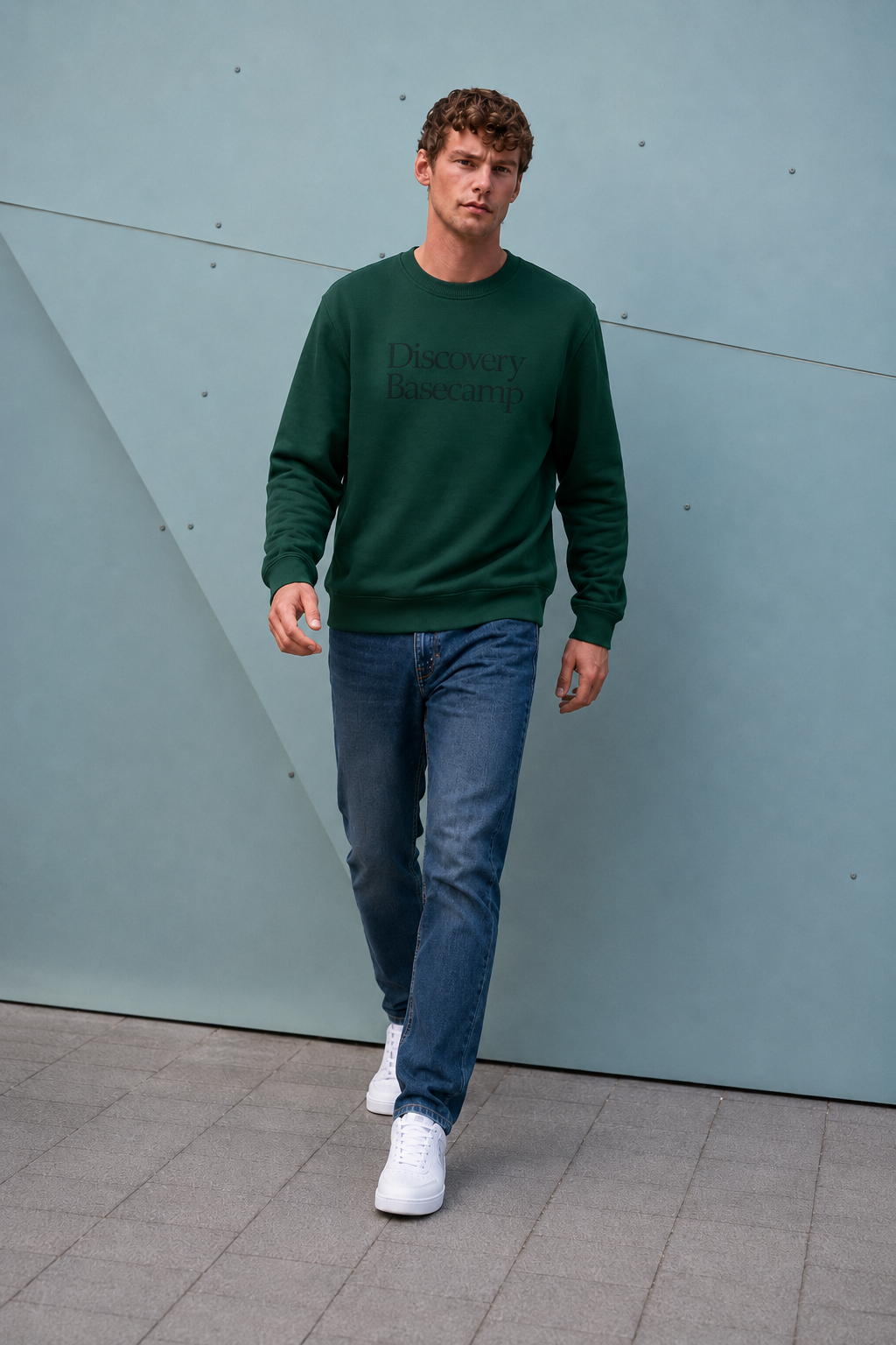 Men’s Hunter Green Cotton Fleece Crew Neck Sweatshirt – Regular Fit Full Sleeve Discovery Graphic Sweatshirt