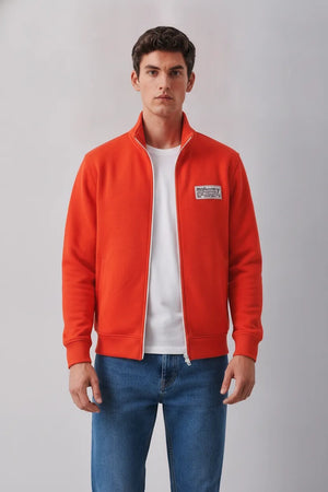 Discovery Cotton Fleece Full-Zip Sweatshirt – Cyber Orange | Winter High-Neck Sweatshirt with Graphic Branding