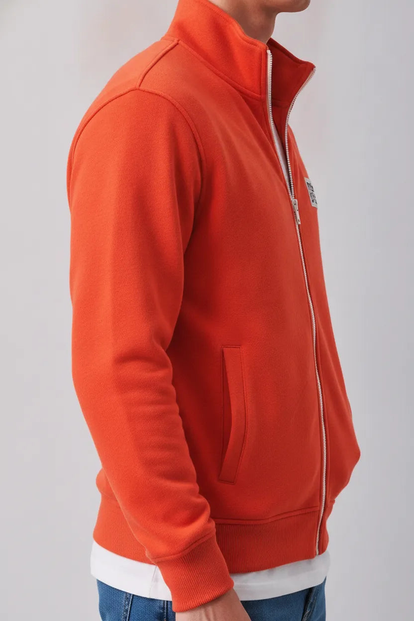 Discovery Cotton Fleece Full-Zip Sweatshirt – Cyber Orange | Winter High-Neck Sweatshirt with Graphic Branding