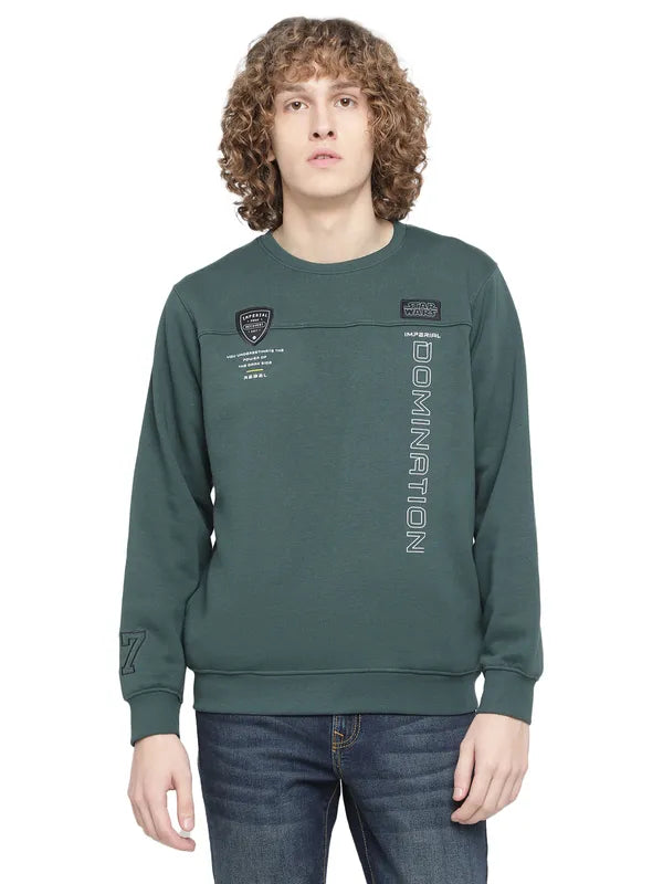 Octave Men Green Solid Fleece Sweatshirt