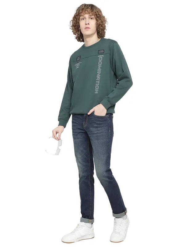 Octave Men Green Solid Fleece Sweatshirt