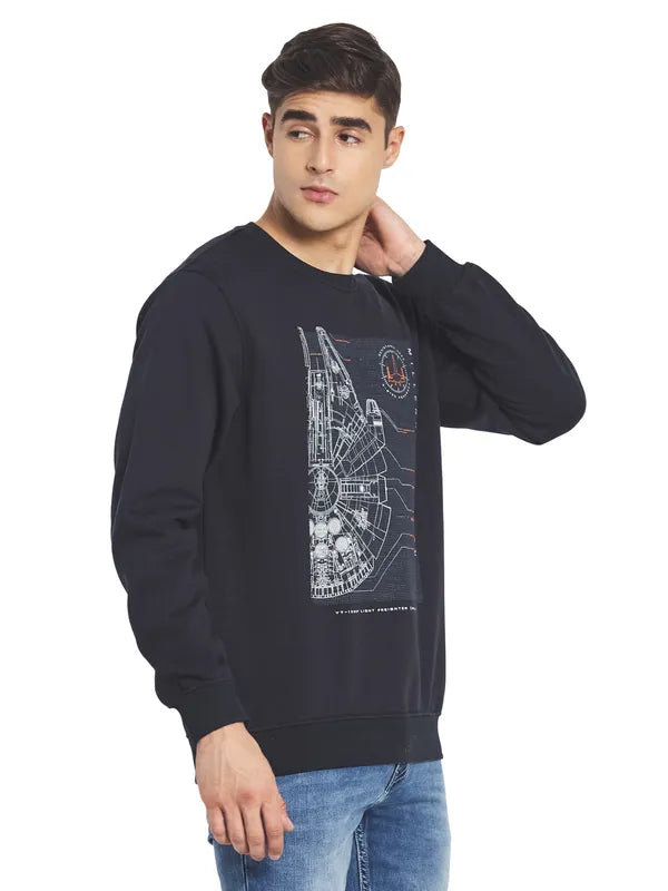 Octave Men Navy Blue Printed Fleece Sweatshirt