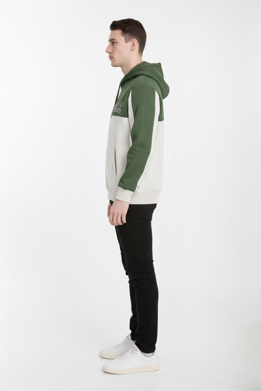 Octave Men Olive Colourblocked Hooded Sweatshirt