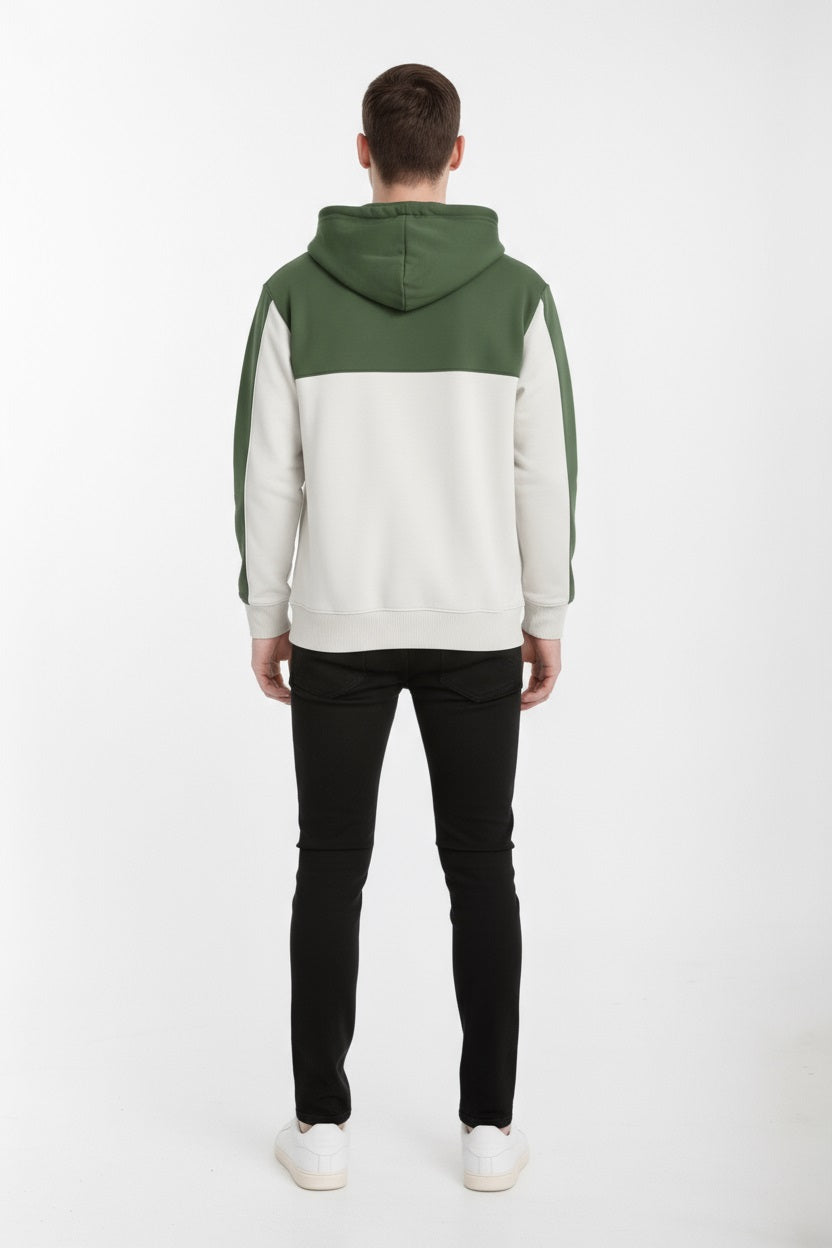 Octave Men Olive Colourblocked Hooded Sweatshirt