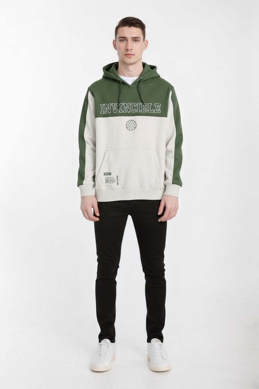 Octave Men Olive Colourblocked Hooded Sweatshirt
