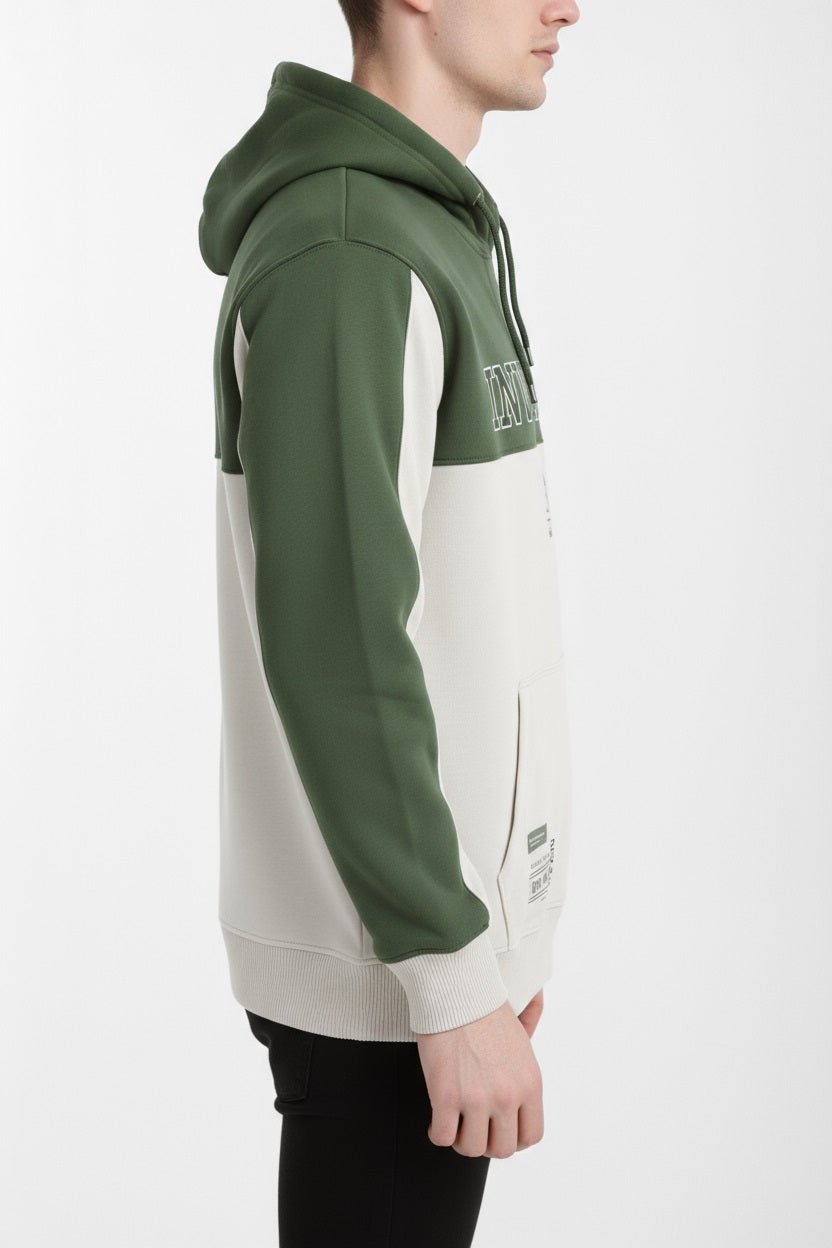 Octave Men Olive Colourblocked Hooded Sweatshirt