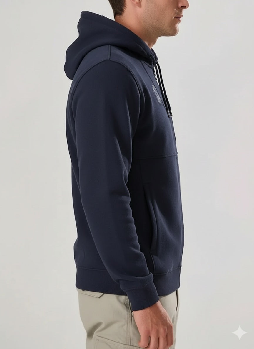 Men Dark Navy Printed Hooded Sweatshirt