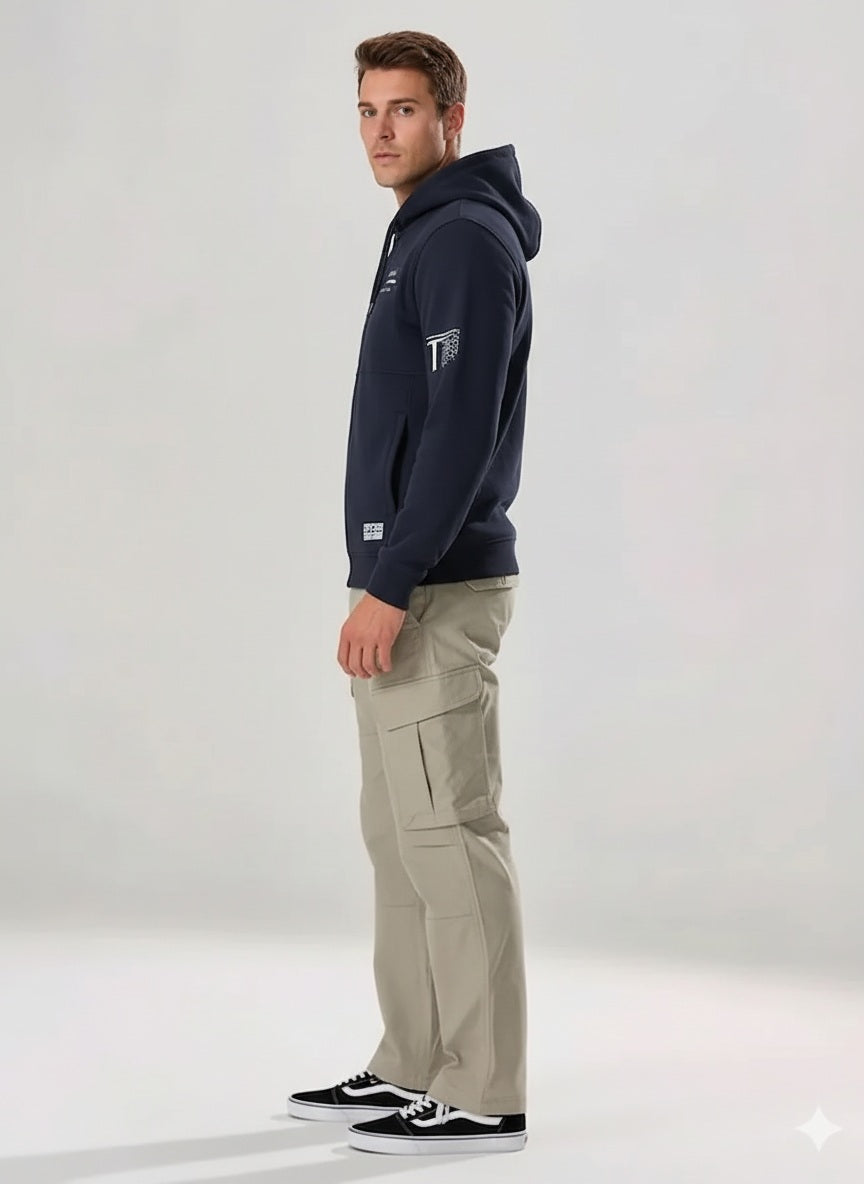 Men Dark Navy Printed Hooded Sweatshirt